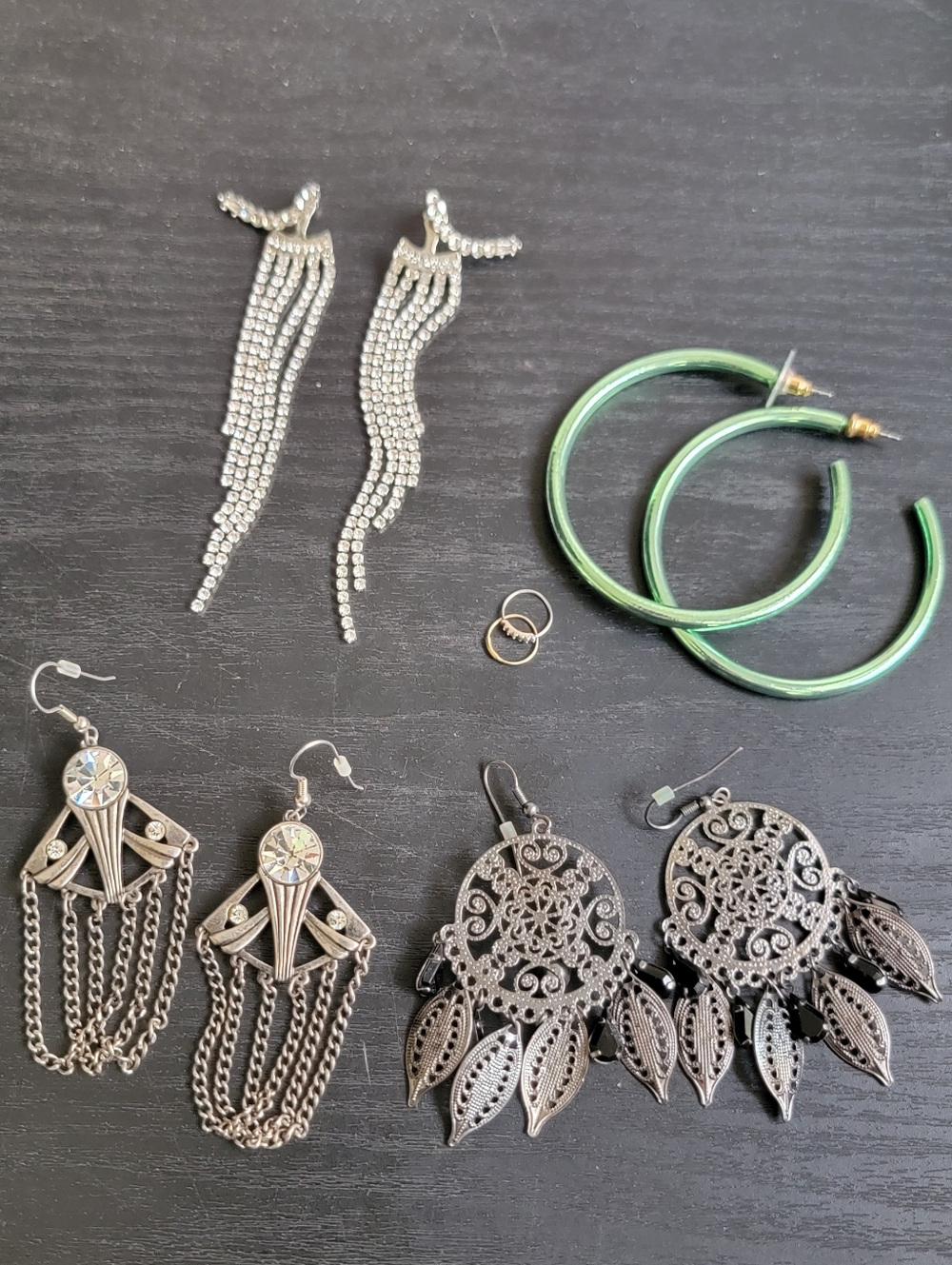 Silver Multi-Stone Earrings&2 Nose Rings - Women Jewelry